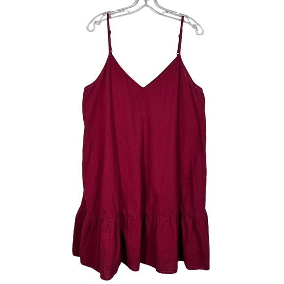 Shein Curve Plus Size Berry Pink/Red 100% Cotton V-Neck Peplum Hem Tank Tunic 1X - Picture 1 of 5